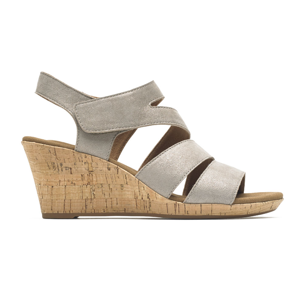 Rockport Singapore Womens Sandals - Briah Strappy Wedge Comfort Grey - WI5198027